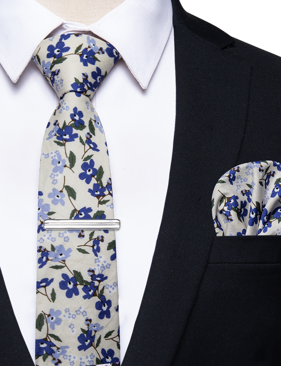 6.5cm uformelle slips med smale, blomstrete slips i bomull, lommetørkleklemmer, sett med herrebånd, fest og bryllupstilbehør