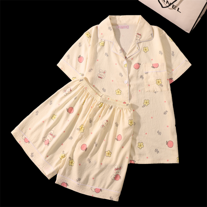 Print kanin sød kawaii dame pyjamassæt 2 dele nattøj afslappet nattøj loungewear outfits damer sommer damejakkesæt: Xxl / Rød