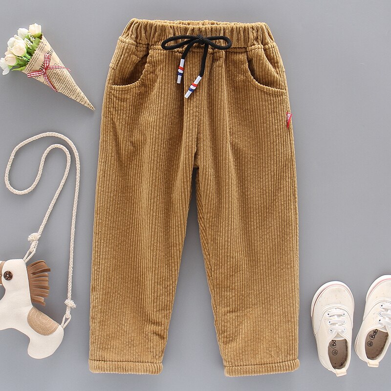 Baby Kids Solid Trousers Plus Velvet Corduroy Pants 1-7 Years Old Children's Winter Straight Long Pants For Boy Casual Pants: Camel / 100