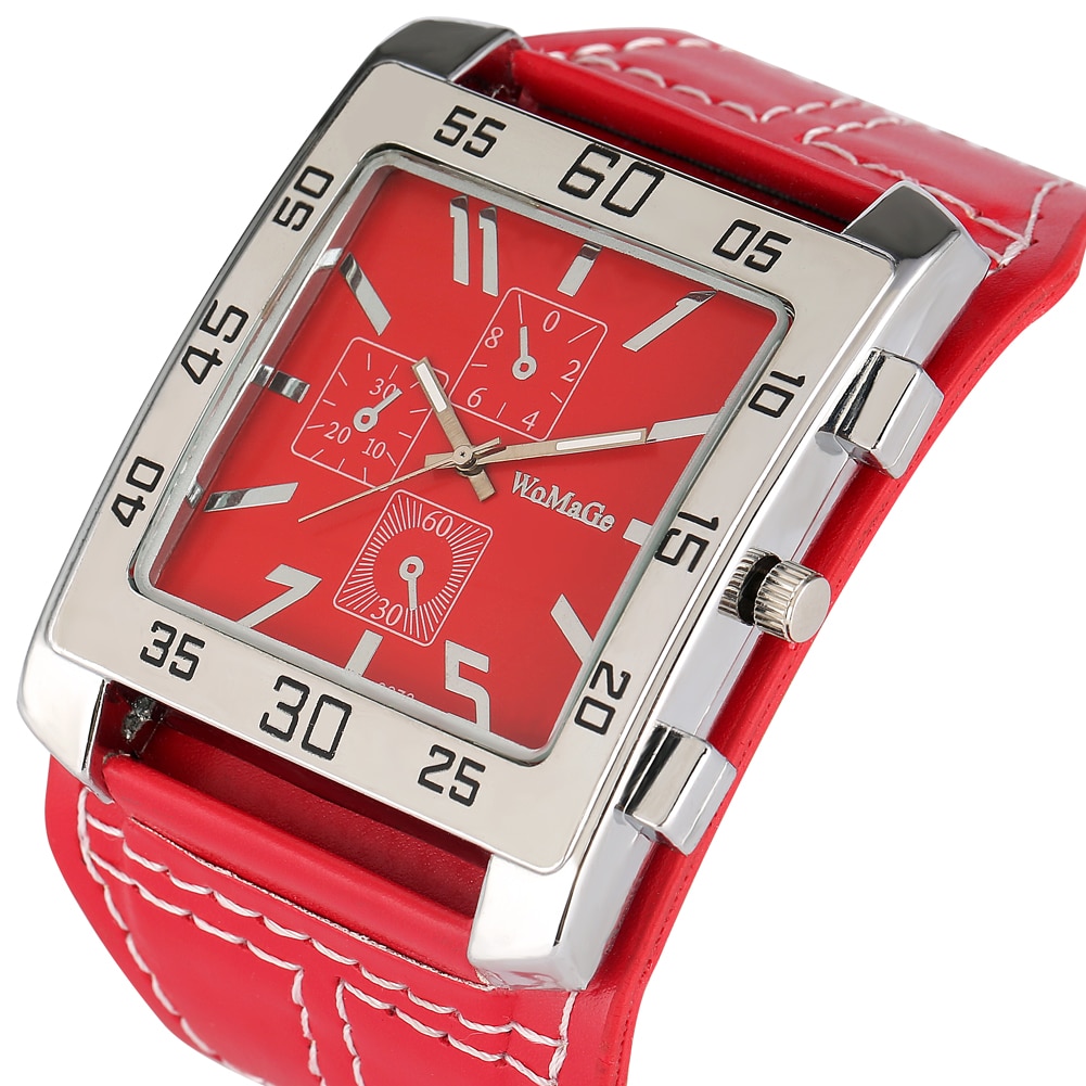 Stor stor firkantet urskive gotisk punk rock ur herre stil stort bredt læder armbånd manchet herre armbåndsur relogio masculino