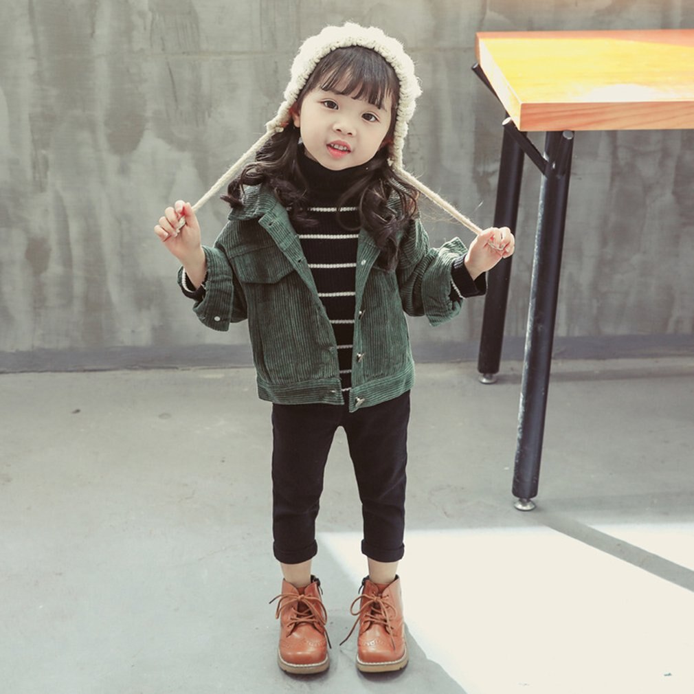 Corduroy Girls Single Layer Jacket Autumn And Winter Wear Children's Winter Warm Clothes Casual Compact Cute Clothes: army green 110cm