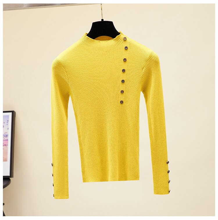Hlbcbg casual höghalsad grundläggande höst vintertröja dam solid stickad tröja med långa ärmar långärmad mjuk tröja för kvinnor: Gul