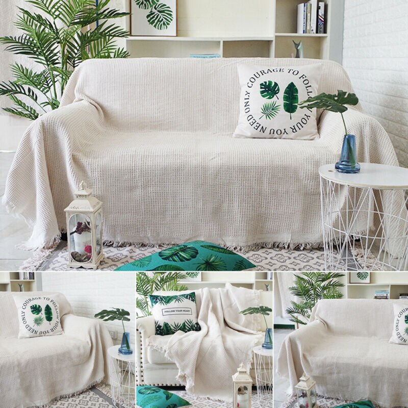 Large Size Sofa Cover Household Solid Cotton Woven Sofa Bed Throw Blanket Function Bedspread Settee Sofa Cover 130x180cm