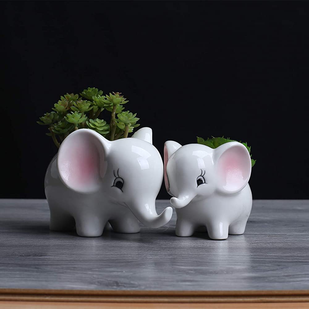 Elephant Plant Cute Elephant Flower Pot Modern White Ceramic Succulent Planter Pots Tiny Flower Plant Containers Animal Decor