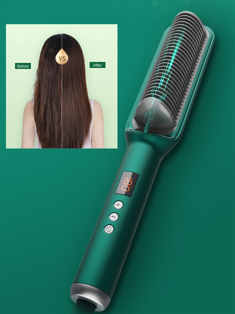 Ceramic Negative Ion Hair Straightening Comb Dual-use Straight and Curling Hair Comb Ionic Hair Curler Brush Fast Hair Styler