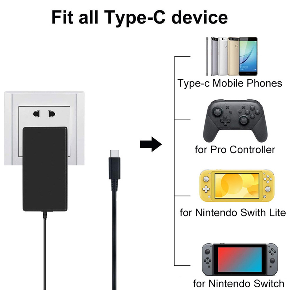 Eu/us stik ac adapter oplader til nintendo switch ns spilkonsol væg rejse hjem 5v 2.6a hurtig opladning usb type c strømforsyning