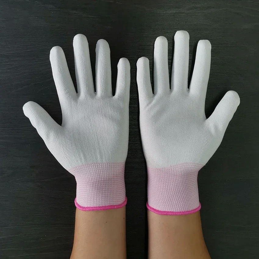 Antistatische sichere Handschuhe, elektronische Arbeitshandschuhe, Polyester, weiße PU-beschichtete Handschuhe für Gartenarbeit, Angeln – XS, S, M, L guantes: Gelb