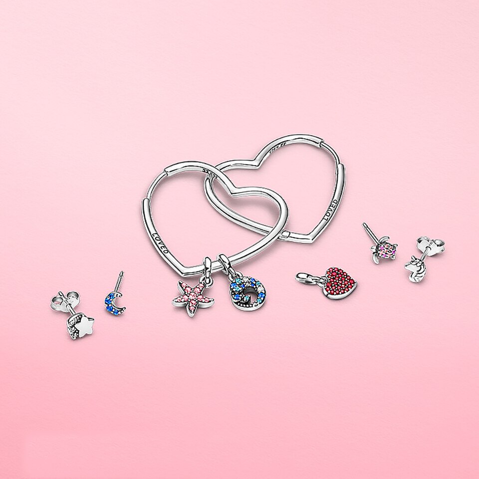 Genuine Loved Heart Ear Hoops Earrings for Women Earring with Charms for Original Millie Charm