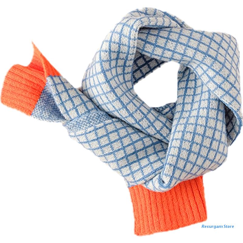 Versão pequena treliça contraste crianças lenço de lã outono inverno bebê neckerchief e5bd: Blue