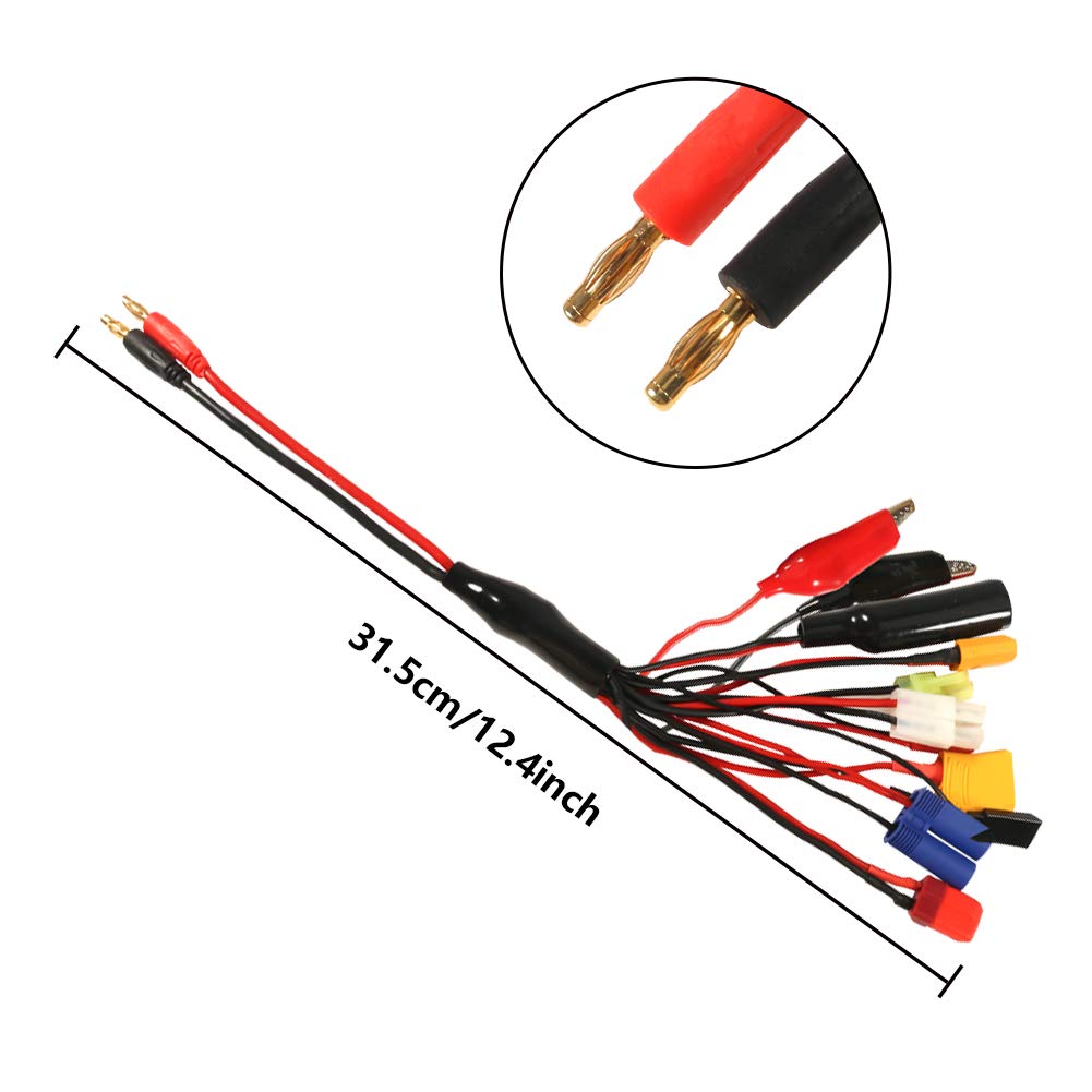 Adaptador de cargador múltiple de batería Lipo RC 10 en 1, Cable de plomo, conector Banana de 4,0mm a JST/T-Plug/XT60/XT90/EC5 para juguete XT60, XT90