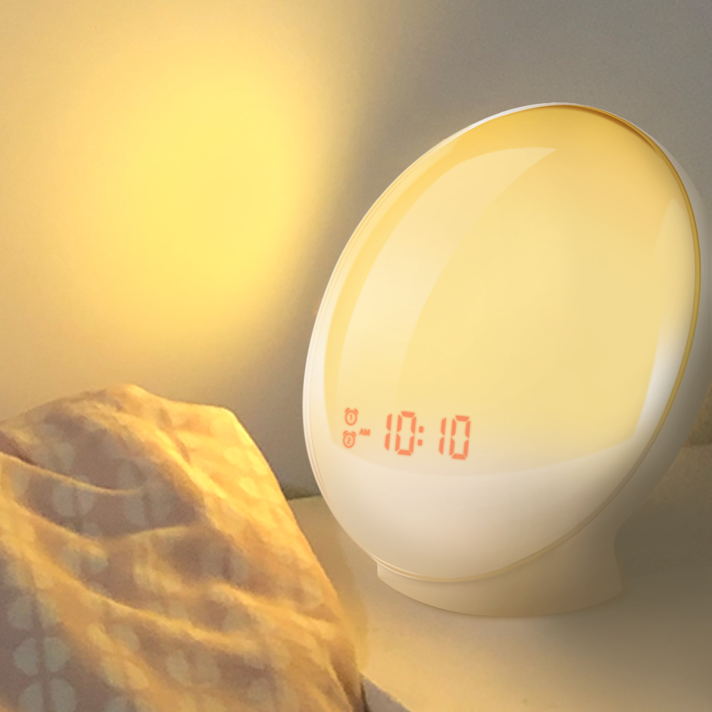 Despertador Digital colorido ajustable, con luz de despertador, reloj de noche natural, luz de Amanecer y sonidos naturales, Radios FM