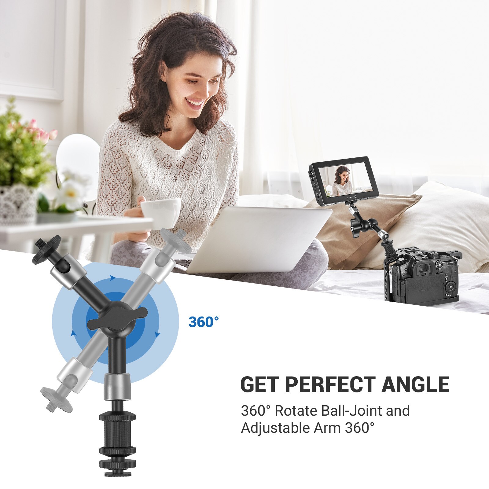 SmallRig Articulating Rosette Arm Max 7 Inches Long With Cold Shoe Mount And 1/4-20 Threaded Screw Adapter - 1497