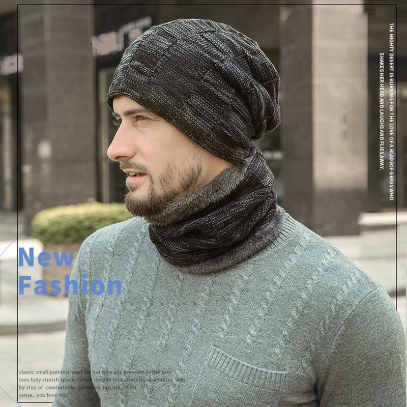 2pcs Ski Cap And Scarf Cold Warm Leather Winter Hat For Women Men Knitted Hat Bonnet Warm Cap Skull Beanies