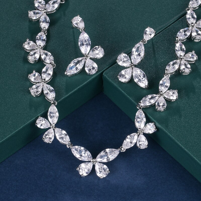 WEIMANJINGDIAN magnifiques ensembles de bijoux de mariage étincelant cubique zircone papillon collier boucle d'oreille ensemble pour mariée ou demoiselle d'honneur