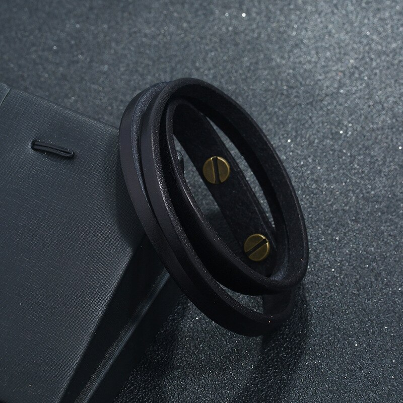 Kiirykle enkle dobbel-dekk lærarmbånd & armbånd til menn punk brun/svart armbånd mansjett smykker gutt