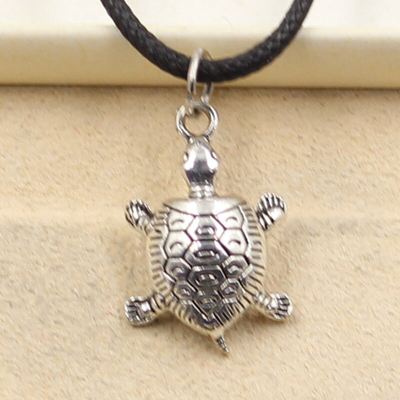 Neue Tibetischen Silber Farbe Anhänger Schildkröte Schildkröte Halskette Halsband Charme Schwarz Leder Schnur Fabrik Preis Handgemachten Schmuck