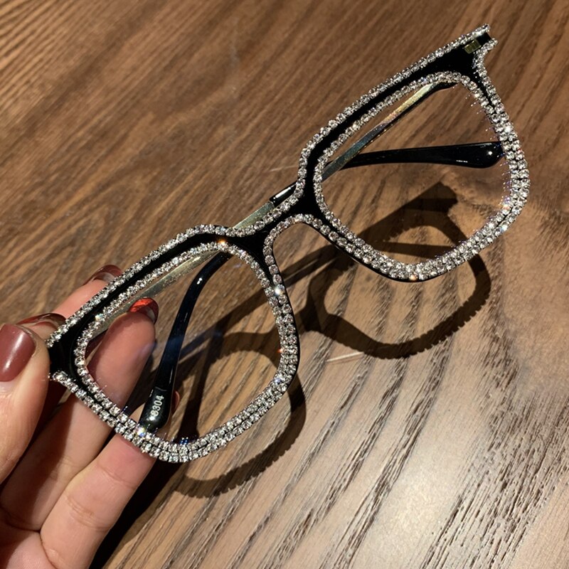 Nærsynethed hypermetropi kvinder solbriller vintage klar linse briller dame luksus rhinestone dekoration solbriller mænd optisk