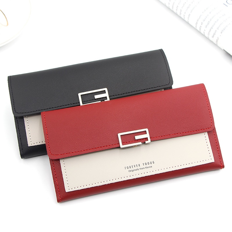 Style Long Korean Style Women's Wallet Simple Clutch Bag Tri-Fold Multi-Function Buckle Multi-Card Position Change Wallet