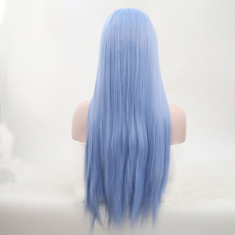 Bombshell Sky Blue Long Straight Synthetic Hair Lace Front Wig Heat Resistant Fiber Natural Hairline Side Parting For Women Wigs