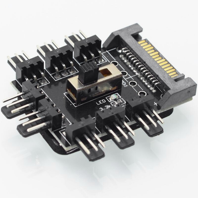 Multi Weg Splitter Lüfter Hub PC Computer SATA 1 zu 8 3Stift 12V Steckdose PCB Adapter XXM8 & PC