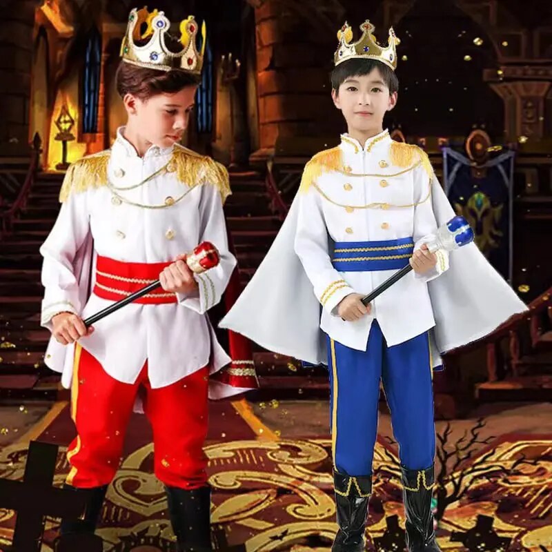 7-teiliges Karnevalskostüm für Jungen, Königskönig, mittelalterlicher Königsprinz, komplettes Set, Outfits für Halloween, Geburtstag, Party, Verkleidung