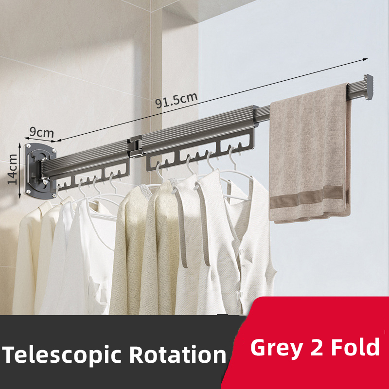 Tendedero de ropa de montaje en pared, armario retráctil plegable de alta resistencia, colgador de ropa, tendedero extensible plegable giratorio: Gris claro