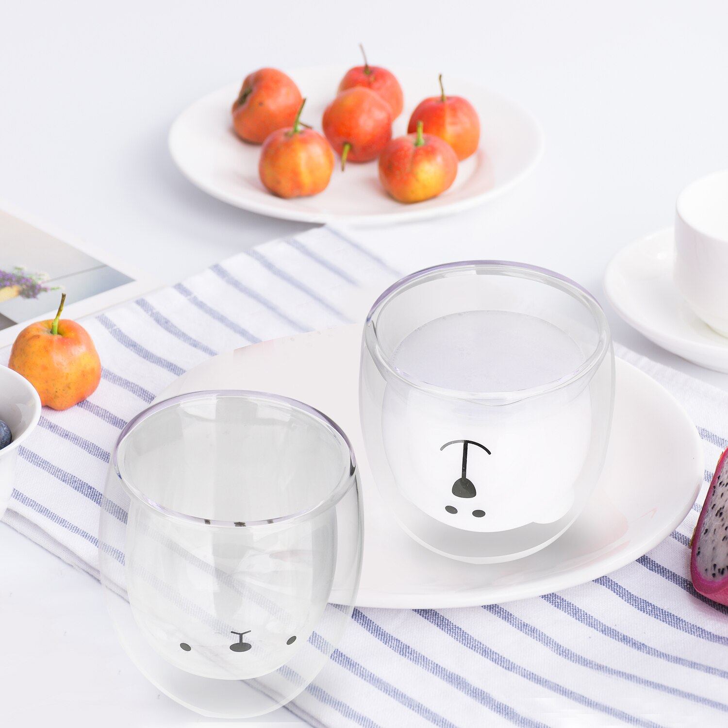 Tasse en verre Double transparente, motif ours mignon, pour café, boisson au lait, pour Couple