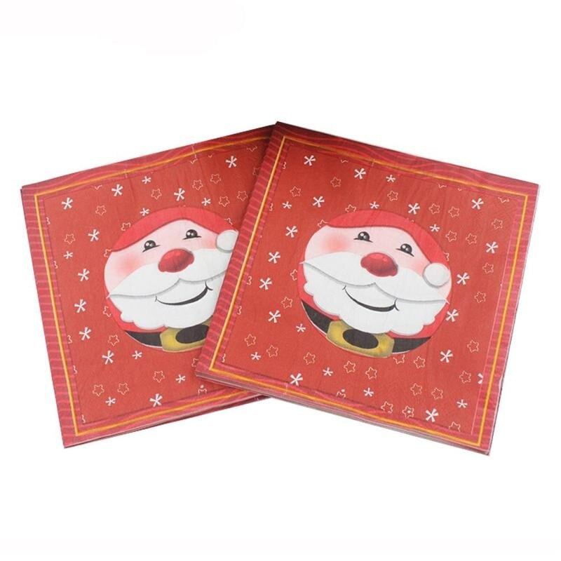 20 pièces/lot serviettes de Table de noël tapis en tissu imprimé Santa Tree bois pâte papier joyeux noël décor cuisine noël Table serviettes