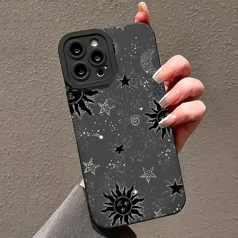 Mobilskal med måne och solmönster till iphone 16e 17 16 15 14 13 12 pro max 7 8 plus 17 air, stötsäkert silikonfodral 11 mjukt fodral
