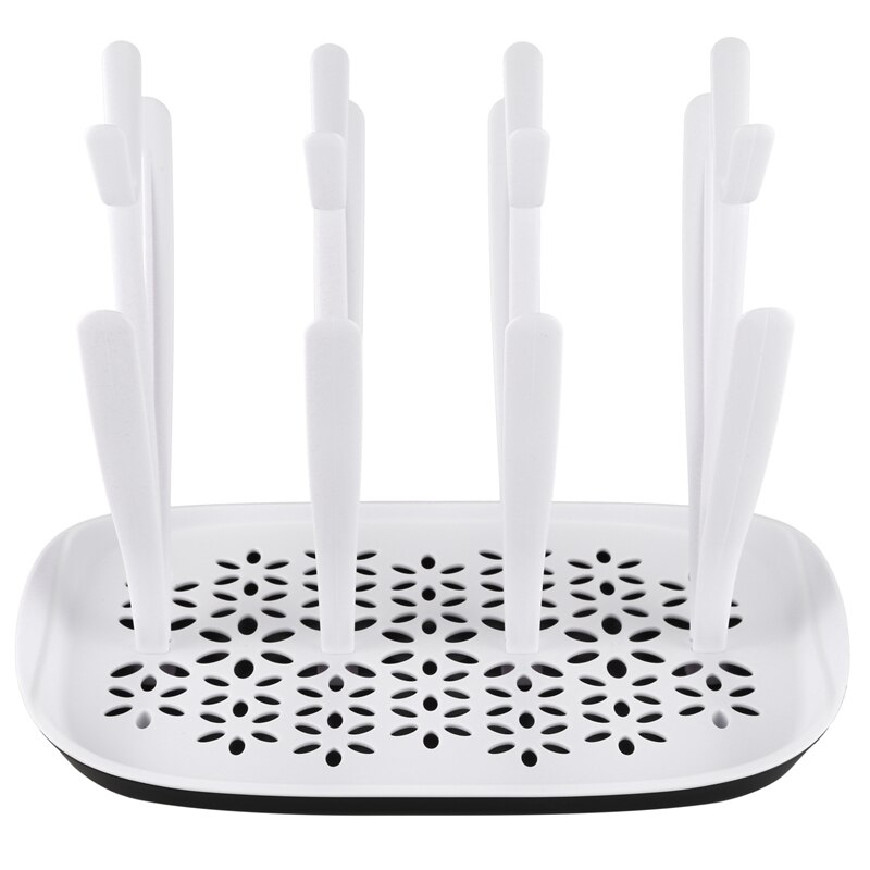 Babyflaskor torkställ avloppshylla kopphållare avtagbart flaskställ för 8 flaskor + tillbehör, vit