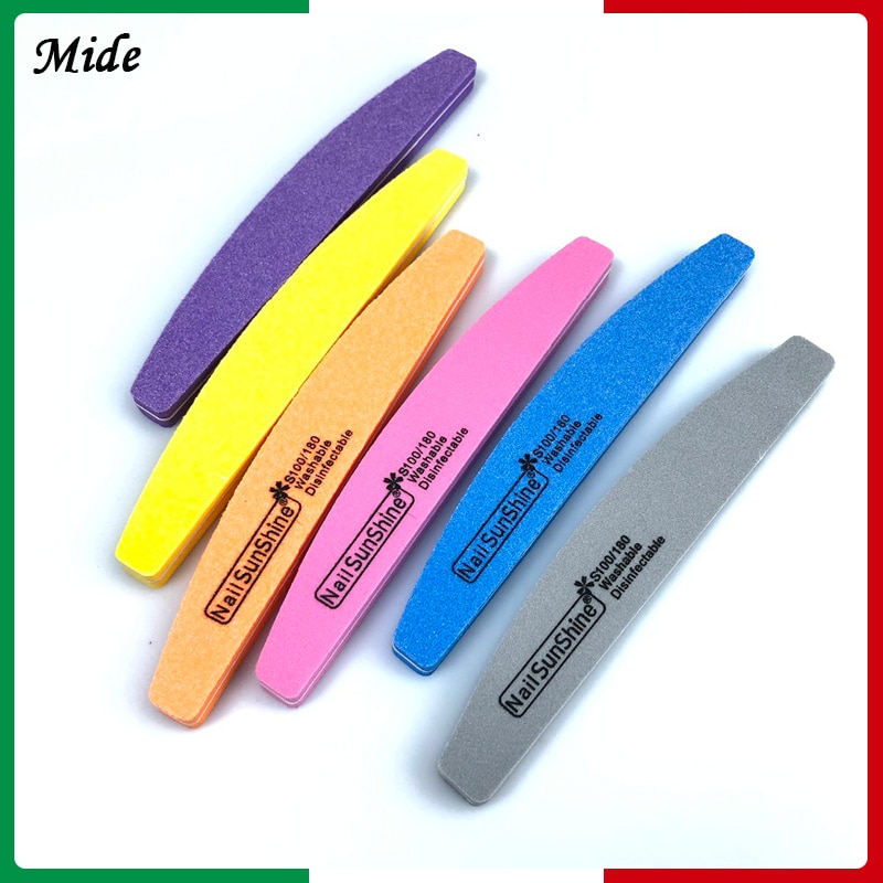 10 piezas 6 colores estilo media luna limas de uñas 100/180 protector de uñas esponja arena Lima uñas arte pedicura herramientas