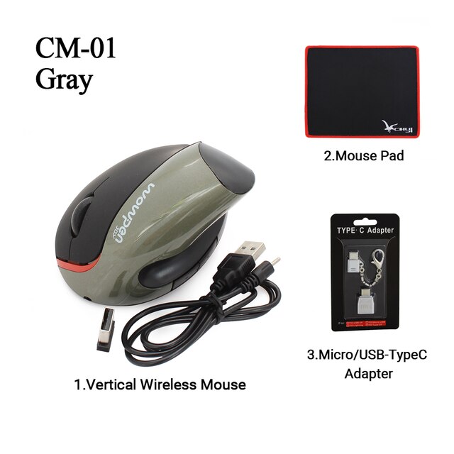 5d 1600 vertikale kabellose maus, ergonomisch, wiederaufladbar, usb typ-c, handgelenkschonend, für laptop, pc, macbook, bürogebrauch: Grau