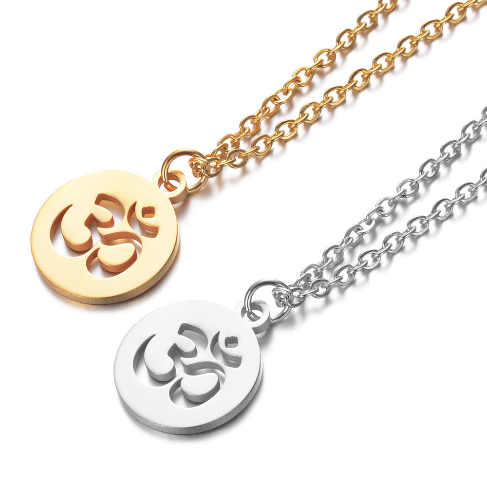 316L Stainless Steel OM Symbol Pendant Necklace Gold Steel Tone OM Yoga Long Chain Necklace Jewelry for Women Men Jewelry