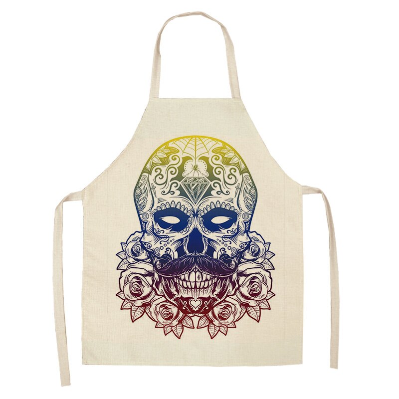 1 stuk keukenschort met schedelpatroon voor koken, mouwloze katoenen linnen schorten, slabbetjes voor volwassenen, schoonmaakaccessoires voor thuis 53*65cm: F