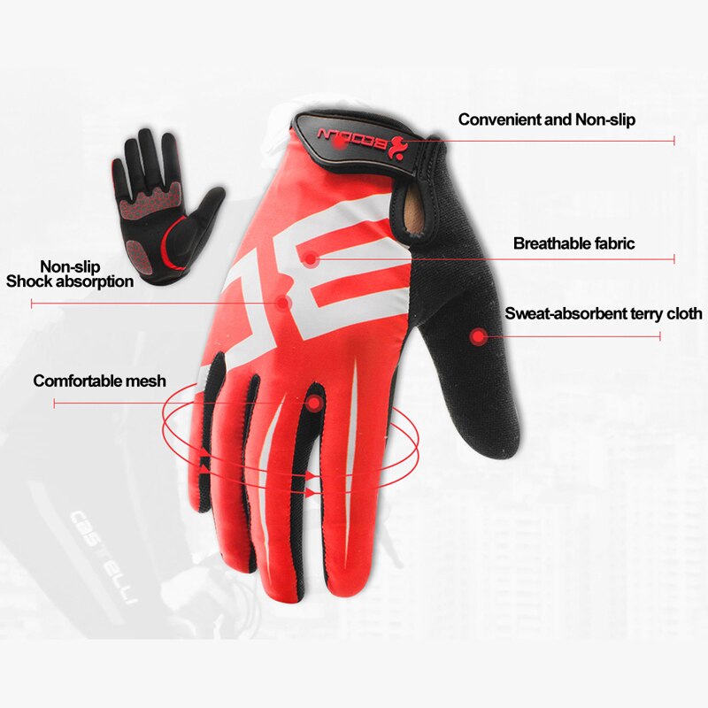 Boodun ademende heren fiets handschoenen lange vingers met gel pad schokbestendige sport handschoenen mtb racefiets mountainbike fiets handschoenen