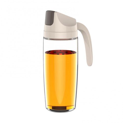 Leakproof Glass Oil Bottle Can Automatic Opening Seasoning Dispenser with Handle: Apricot 600ml