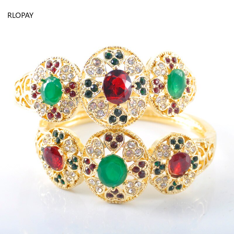 Marokkaanse Hart Vorm Goud Kleur Metalen Armbanden Voor Vrouwen Kleuren Strass Armbanden Armbanden Sieraden