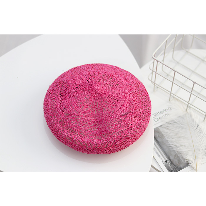 Boina de punto para mujer, gorro de estilo parisino, suave y ligero, boina de punto con recorte, transpirable, línea Staw: Rose