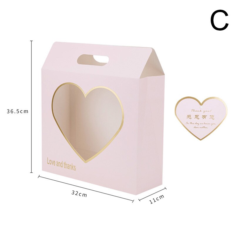 Mother 'S Day Boeket Geschenkdozen Draagbare Bloem Doos Met Hartvormige Venster Vierkante Holle Bloemstuk Verpakking: pink