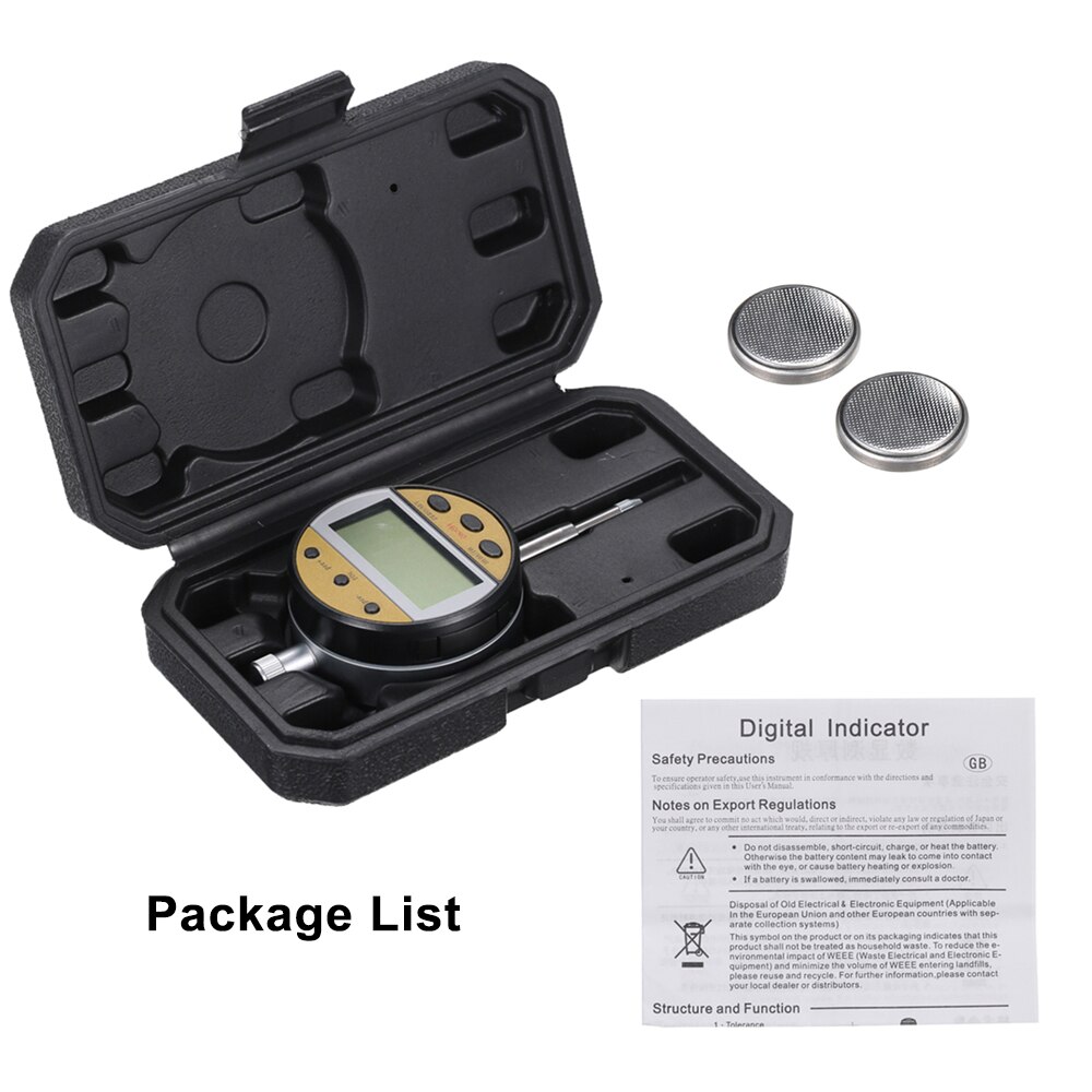 0.01mm Dial Indicator Gauge 0-12.7mm 0-25.4mm Metric Indicator inch mm Units Large LCD Screen USB Interface Digital Caliber Tool