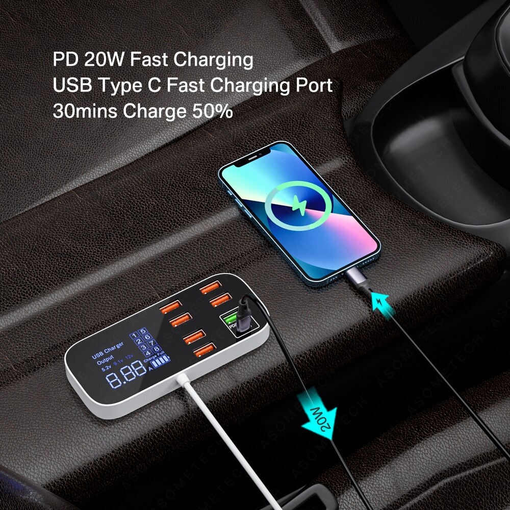 Quick Charge 3.0 Car Charger 40W 8 Ports USB Fast Phone Charger QC 3.0 USB Type C Car Charger for Samsung Huawei Xiaomi iPhone