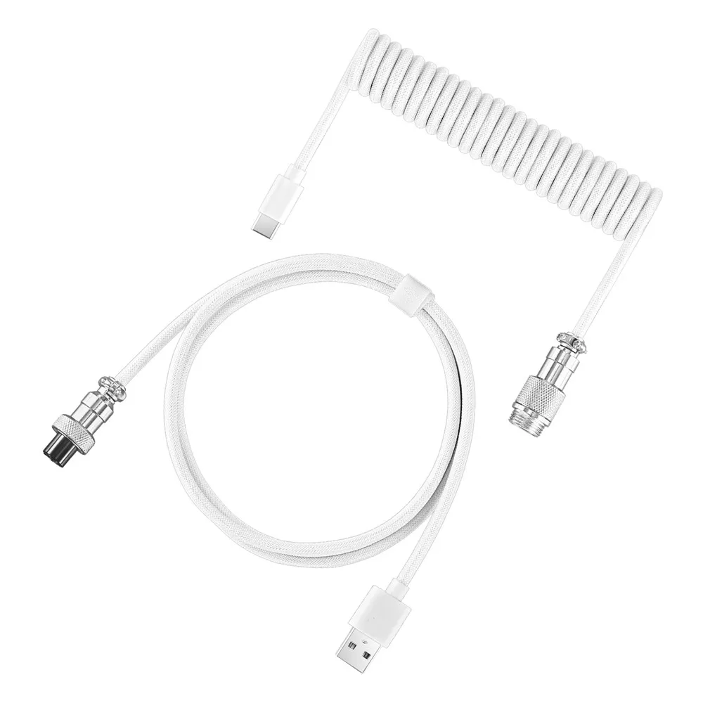 Cabo enrolado de teclado mecânico, porta USB tipo C, cabo de enrolamento de aviador para jogos e computadores desktop: Branco