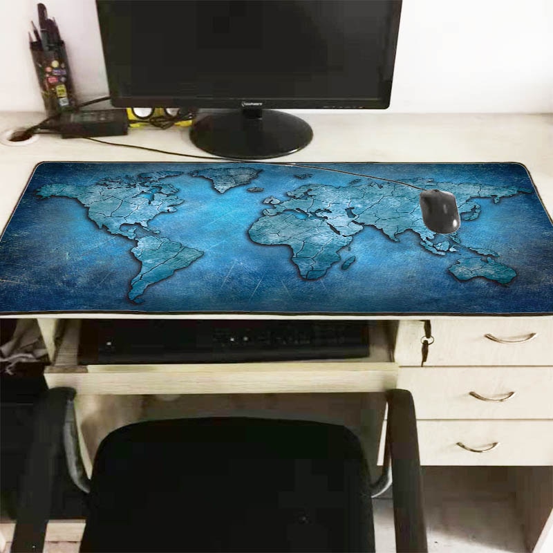 Mairuige World Map Gaming Mouse Pad with Stitched Edges Non-Slip Rubber XXL Locking Edge Mousepad Computer PC Keyboard 900*400mm