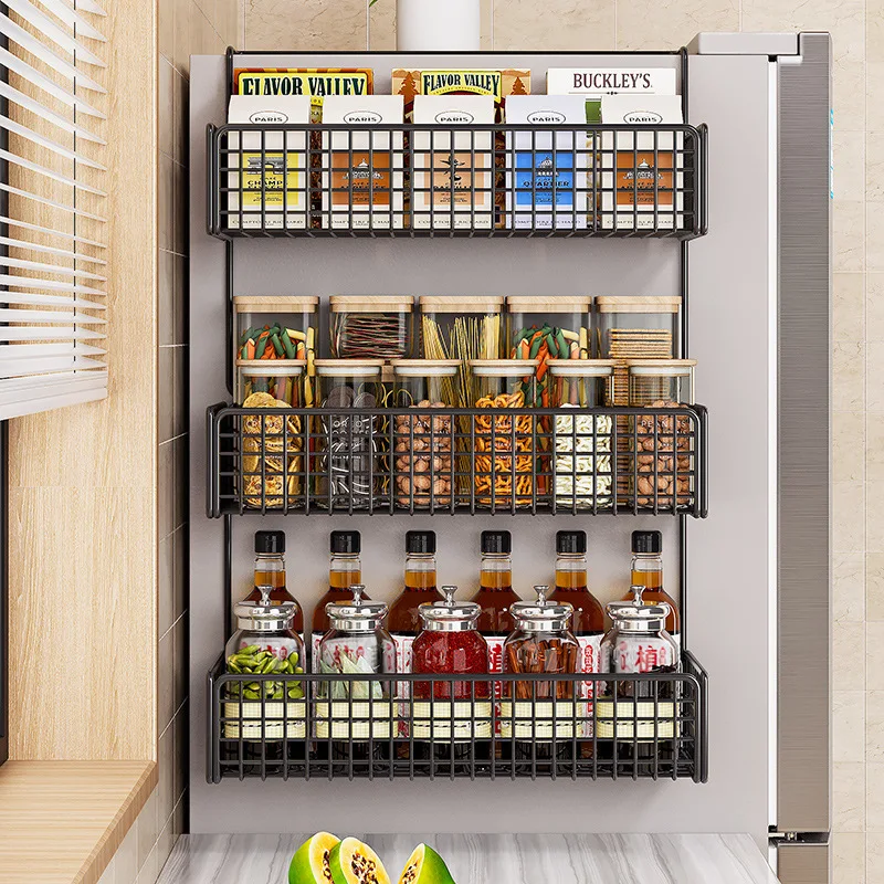 Estante de almacenamiento montado en la pared para el hogar, estantes para artículos diversos para refrigerador, organizador de botellas de especias, estantes de almacenamiento para alimentos multicapa para el hogar
