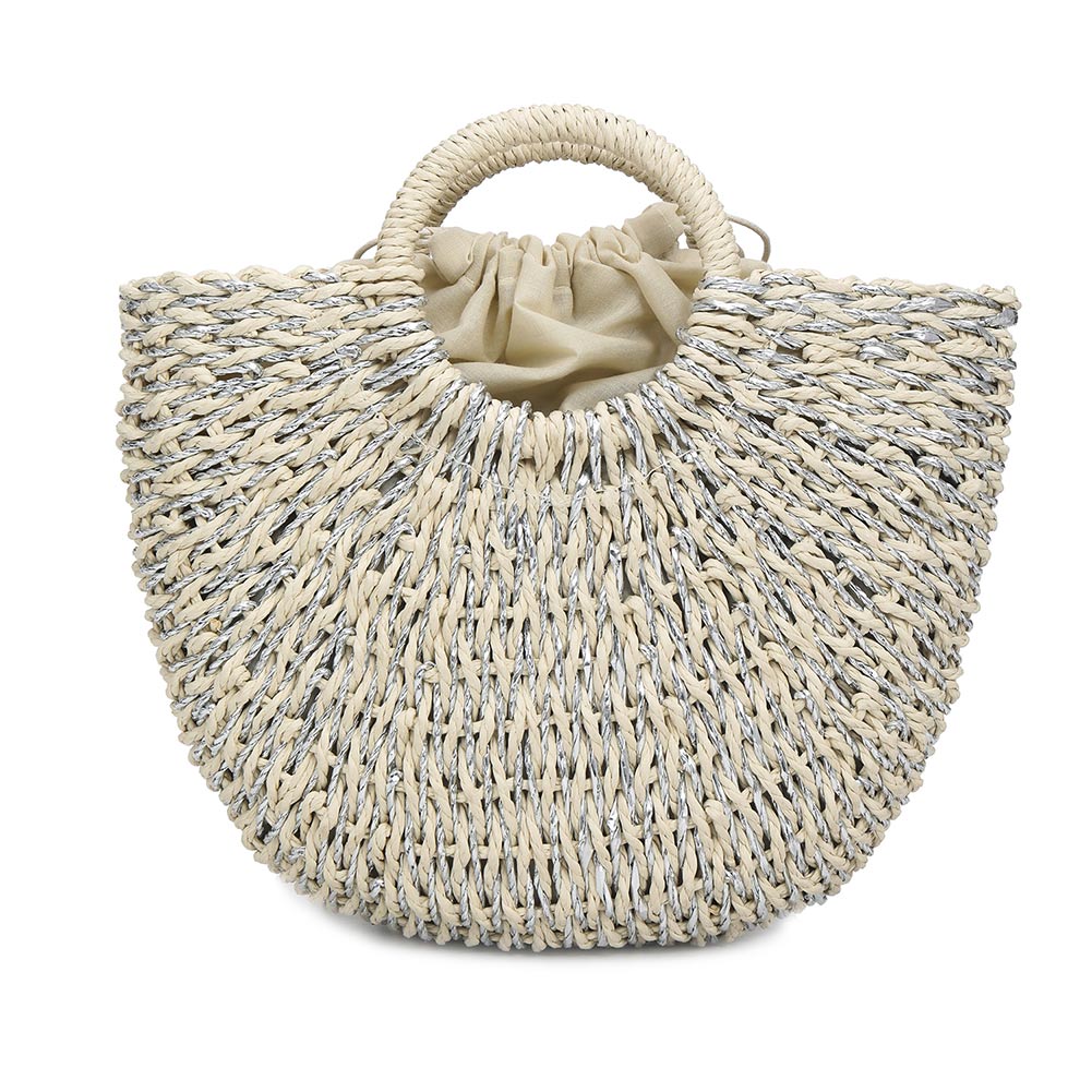 Vrouwen Handtas Handgemaakte Stro Geweven Tote Grote Capaciteit Zomer Strand Schoudertas Party Shopping LXX9: Grijs