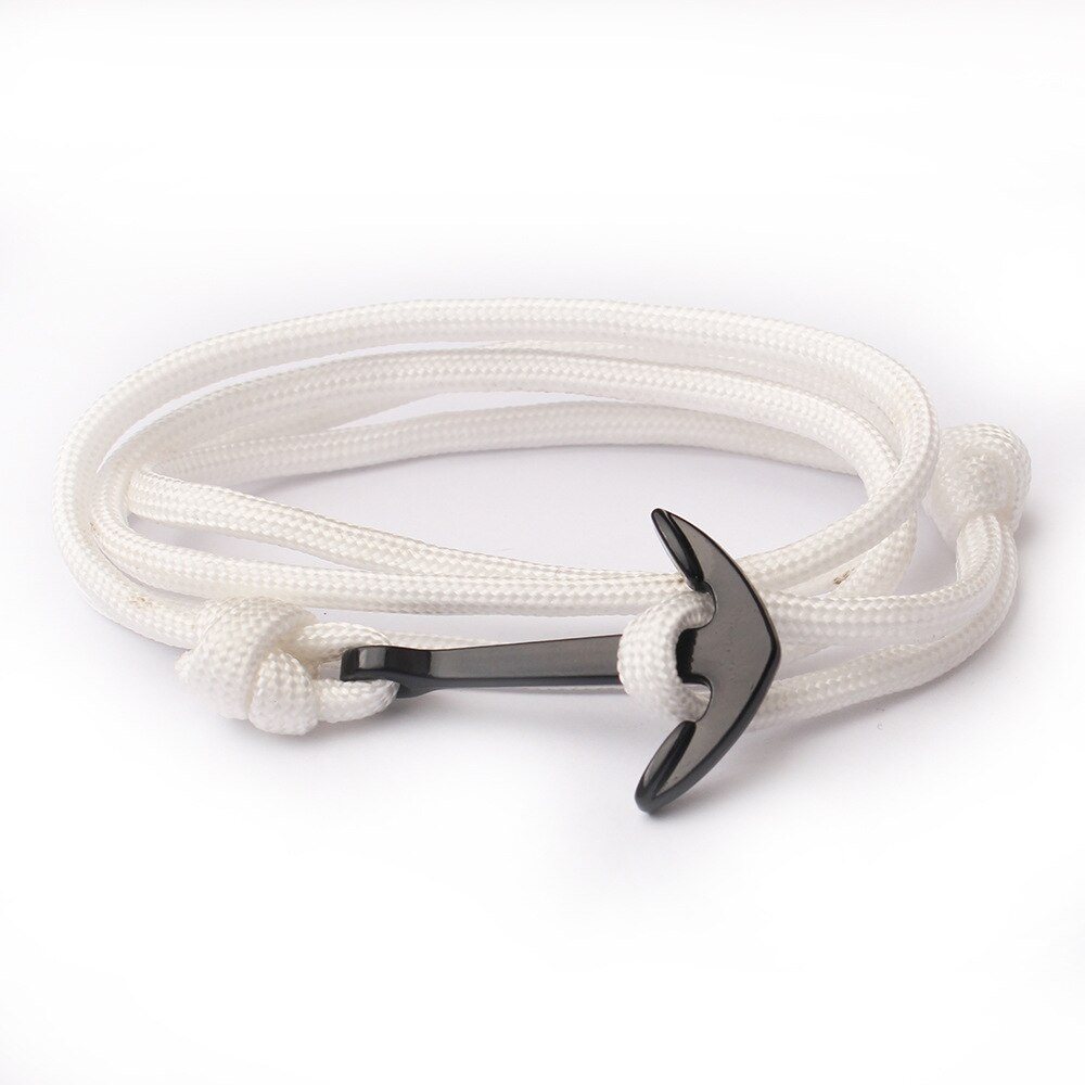 Kotwica bransoletki mężczyźni Double strand Nautical Survival Rope bransoletka Paracord kobiety czarna klamra sportowa ze stali nierdzewnej: White rope