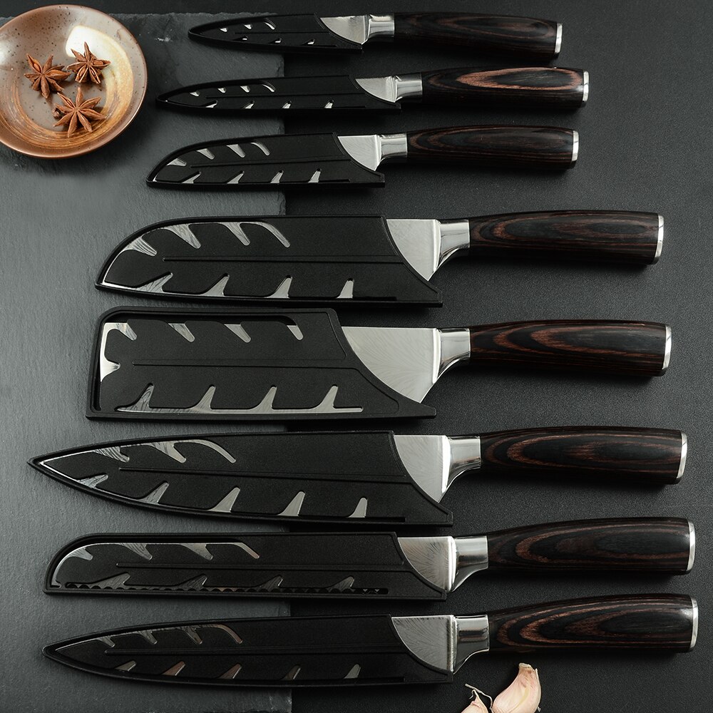 Sowoll couteaux porte-couteau mural magnétique | Ensemble de couteaux de Chef de cuisine, lame tranchante en acier inoxydable, porte-couteau damas veines lame tranchante
