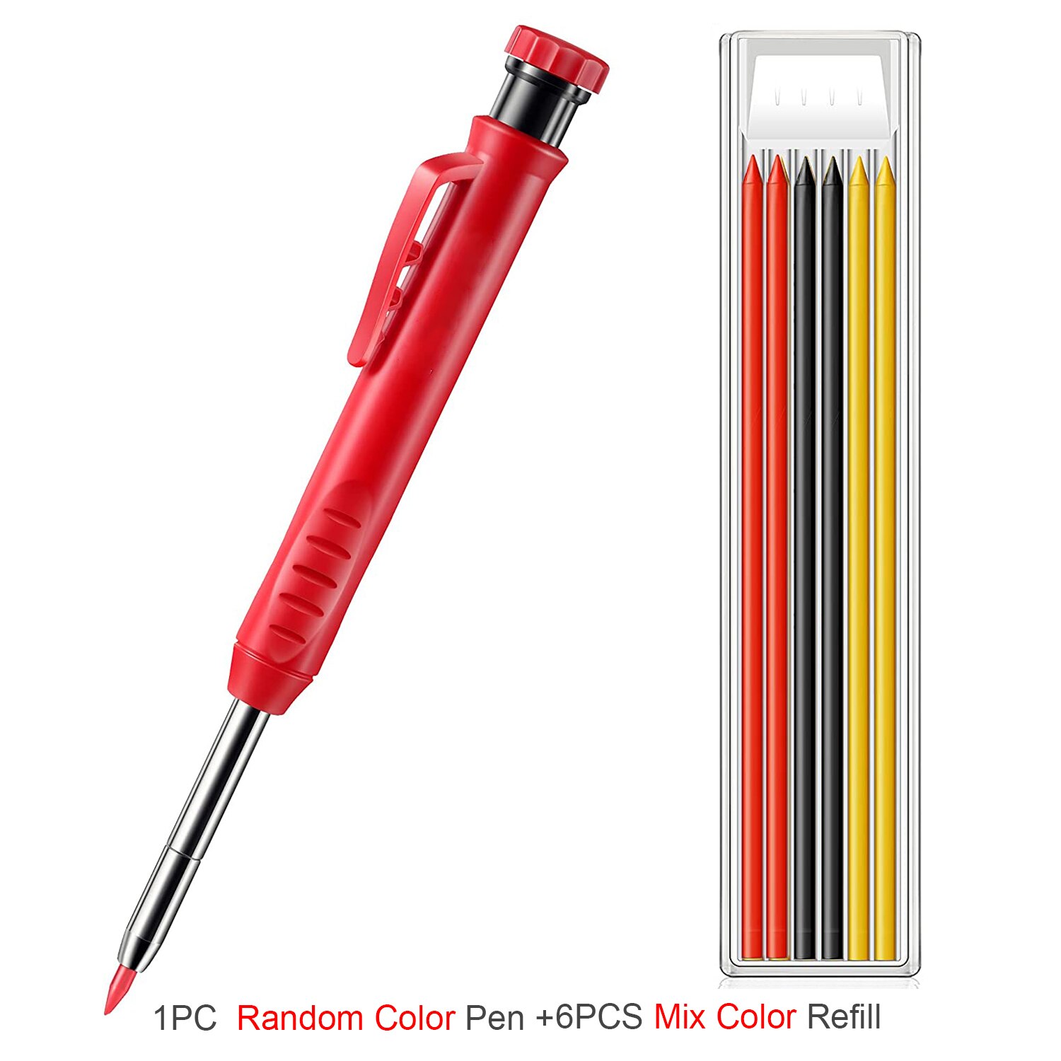 Solid Carpenter Pencils Woodworking Mechanical Tools With Built-in Sharpener For Scriber Wood Floor Metal Marking Drawing: Pen and Mix Refill