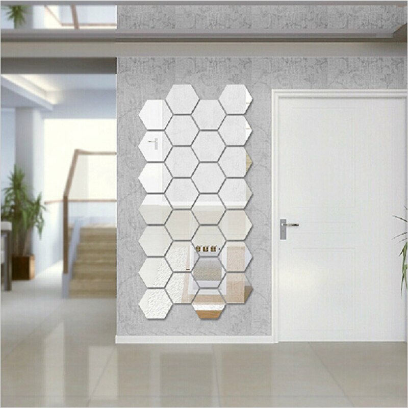 Zeshoekige acryl spiegel muursticker driedimensionale muursticker huisdecoratie muursticker verwijderbare muursticker