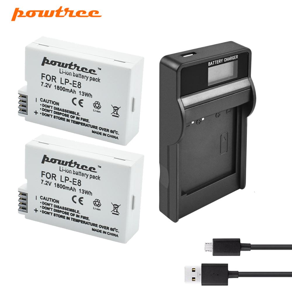 Powtree-batería para Canon LP-E8 LP E8 LPE8 DSLR, batería para cámara Digital + cargador de repuesto EOS 600D 650D 550D 700D T4i T5i Rebel